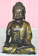 Chinese Buddha - vintage Bronze - fine patina and gilt work (6 in. tall) - early 20th century - from the Villa Del Prado Light of Asia Collection.