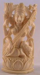 Ivory carving of the Indian deity Saraswati the Hindu goddess of knowledge, music and the creative arts... also goddess of speech - museum quality  (3.5 in tall)