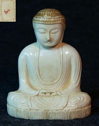 Japanese ivory Buddha (3 in. tall) early 20th C  signed by the artist